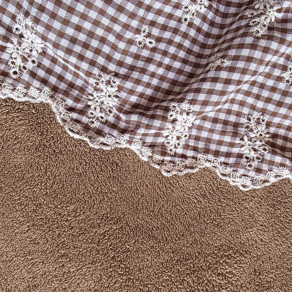 Smocked Gingham Maxi Dress with Tie Straps - White and Brown - Picture 4 of 5